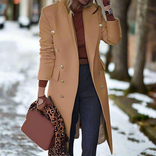 Women's Long Trench Coat - Double Breasted - Tailored Fit - Classic Collar