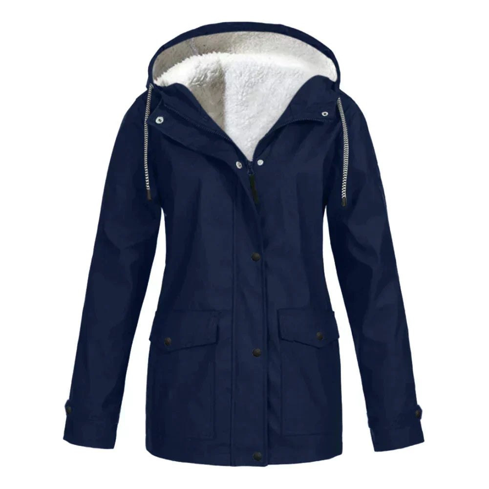 Women's Rain Jacket – Water-Repellent – Fleece-Lined – Relaxed Fit – Mid-Length – Hood