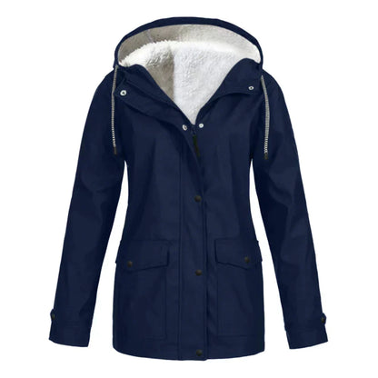 Women's Rain Jacket – Water-Repellent – Fleece-Lined – Relaxed Fit – Mid-Length – Hood
