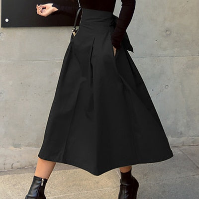 Women's Midi Skirt – High Waist – A-line – Breathable Soft Fabric – Elegant Cut