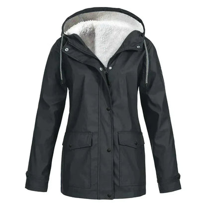 Women's Rain Jacket – Water-Repellent – Fleece-Lined – Relaxed Fit – Mid-Length – Hood