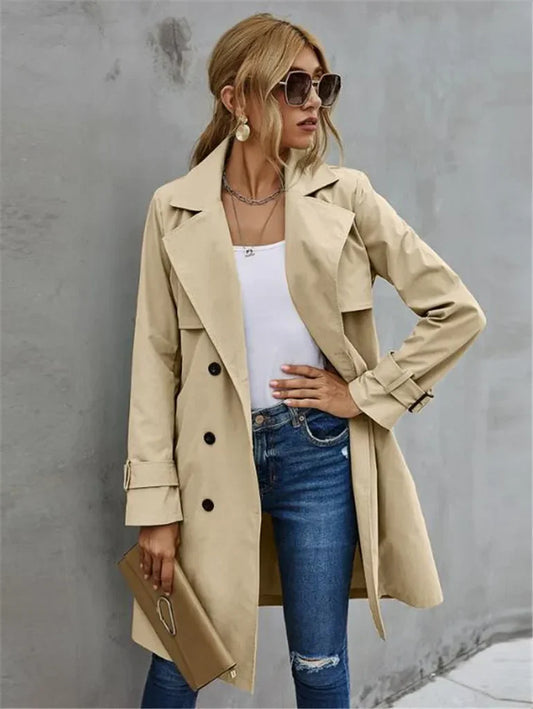Women's Trench Coat – Tailored Fit – Cotton Blend – Double-Breasted – Belted Cuff Finish