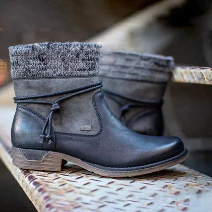 Women's Ankle Boots – Knitted Cuff – Comfortable Heel – Durable Sole
