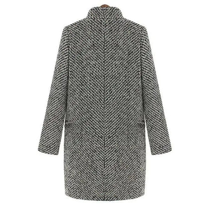 Women's Houndstooth Coat - Wool Blend - Classic Cut - Midi Length - Button Closure