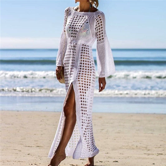 Dress for Women – Knitted Beach Dress – Loose Fit – Long Sleeved – High Slit