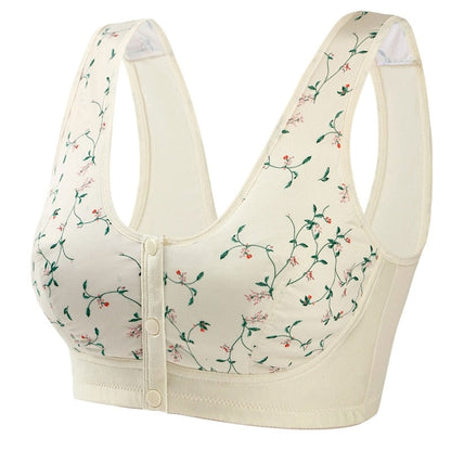 Women's Bralette – Soft Stretch Fit – Button Closure – Wireless Comfort – Floral Pattern