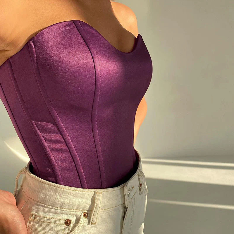 Women's bustier crop top – strapless fit – sweetheart neckline – luxurious fabric