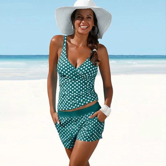 Women's Tankini Set – Slim Fit – Polka Dot Pattern – Breathable Fabric – Supportive Straps