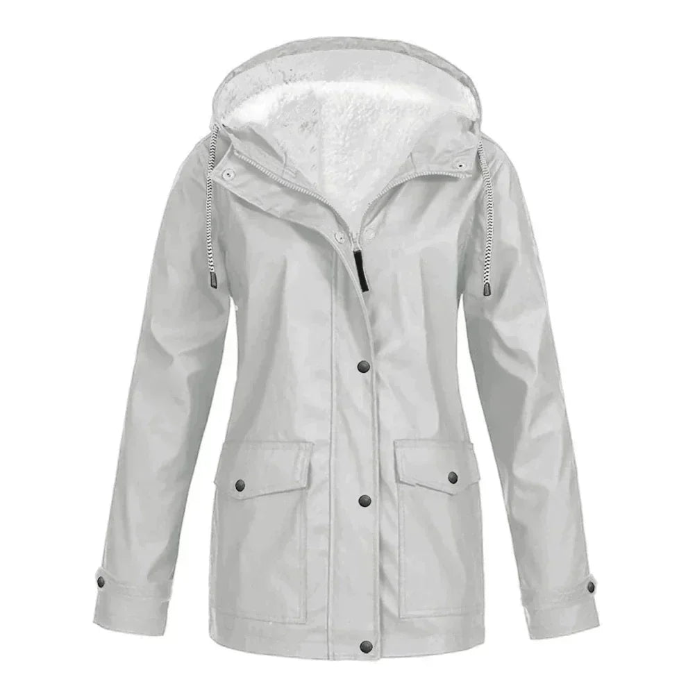 Women's Rain Jacket – Water-Repellent – Fleece-Lined – Relaxed Fit – Mid-Length – Hood