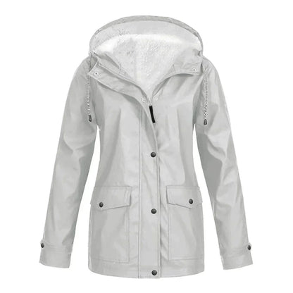 Women's Rain Jacket – Water-Repellent – Fleece-Lined – Relaxed Fit – Mid-Length – Hood