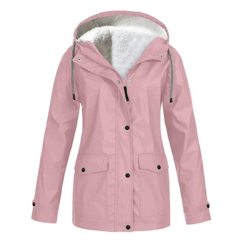 Women's Rain Jacket – Water-Repellent – Fleece-Lined – Relaxed Fit – Mid-Length – Hood