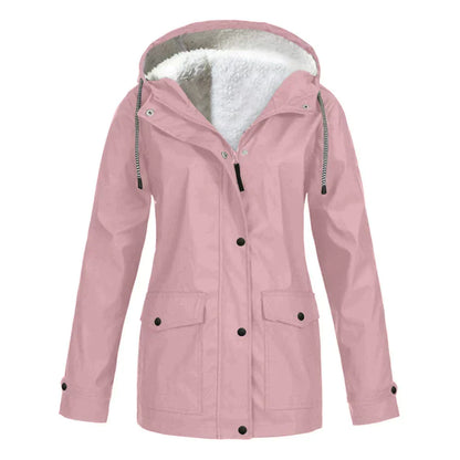 Women's Rain Jacket – Water-Repellent – Fleece-Lined – Relaxed Fit – Mid-Length – Hood