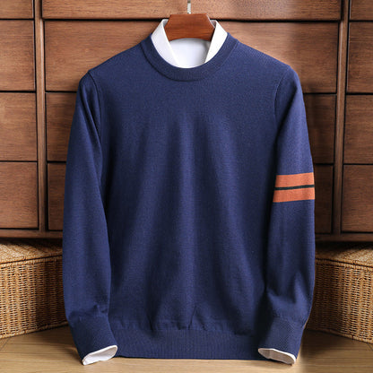 Men's Sweater – Classic Fit – Wool Blend – High Neck – Stripe Detail – Ribbed Edges