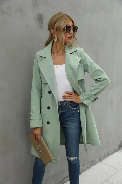 Women's Trench Coat – Tailored Fit – Cotton Blend – Double-Breasted – Belted Cuff Finish