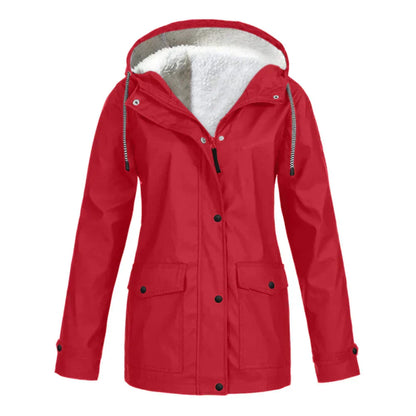Women's Rain Jacket – Water-Repellent – Fleece-Lined – Relaxed Fit – Mid-Length – Hood
