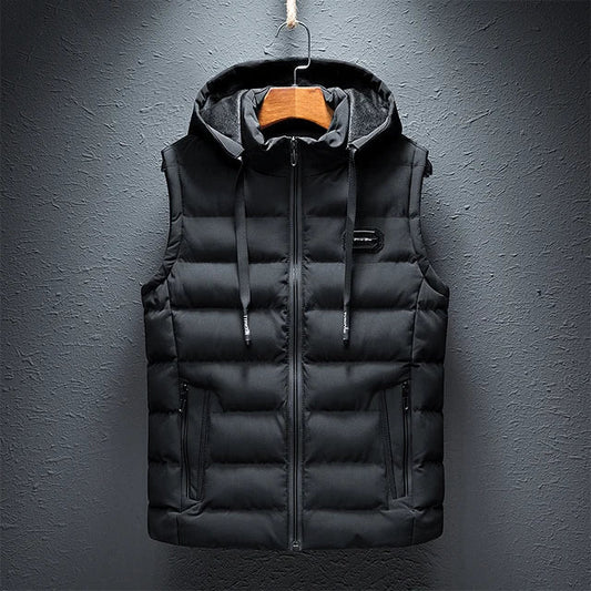 Men’s Vest - Quilted Woven Fabric - Regular Fit - Stand-Up Collar With Hood