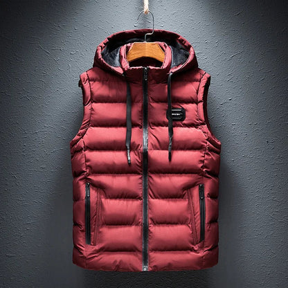 Men’s Vest - Quilted Woven Fabric - Regular Fit - Stand-Up Collar With Hood