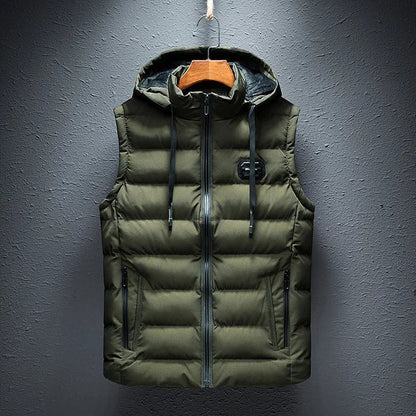 Men’s Vest - Quilted Woven Fabric - Regular Fit - Stand-Up Collar With Hood
