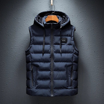 Men’s Vest - Quilted Woven Fabric - Regular Fit - Stand-Up Collar With Hood
