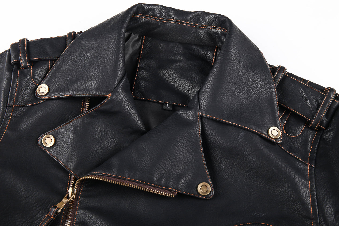 Herre Skinnjakke – Bikerstil – Asymmetrisk Glidelås – Belte i Midjen – Flere Lommer