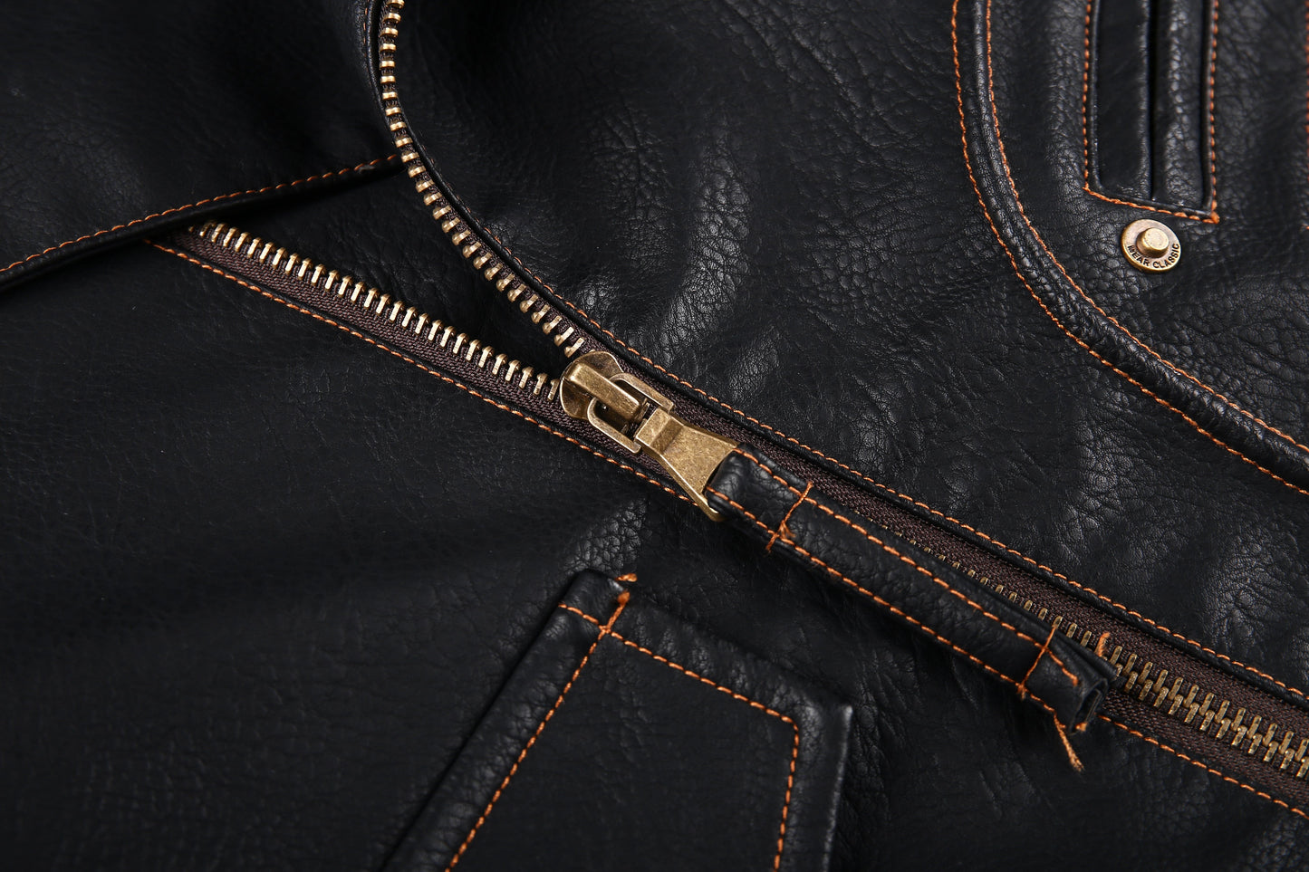 Herre Skinnjakke – Bikerstil – Asymmetrisk Glidelås – Belte i Midjen – Flere Lommer