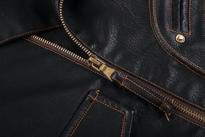 Herre Skinnjakke – Bikerstil – Asymmetrisk Glidelås – Belte i Midjen – Flere Lommer