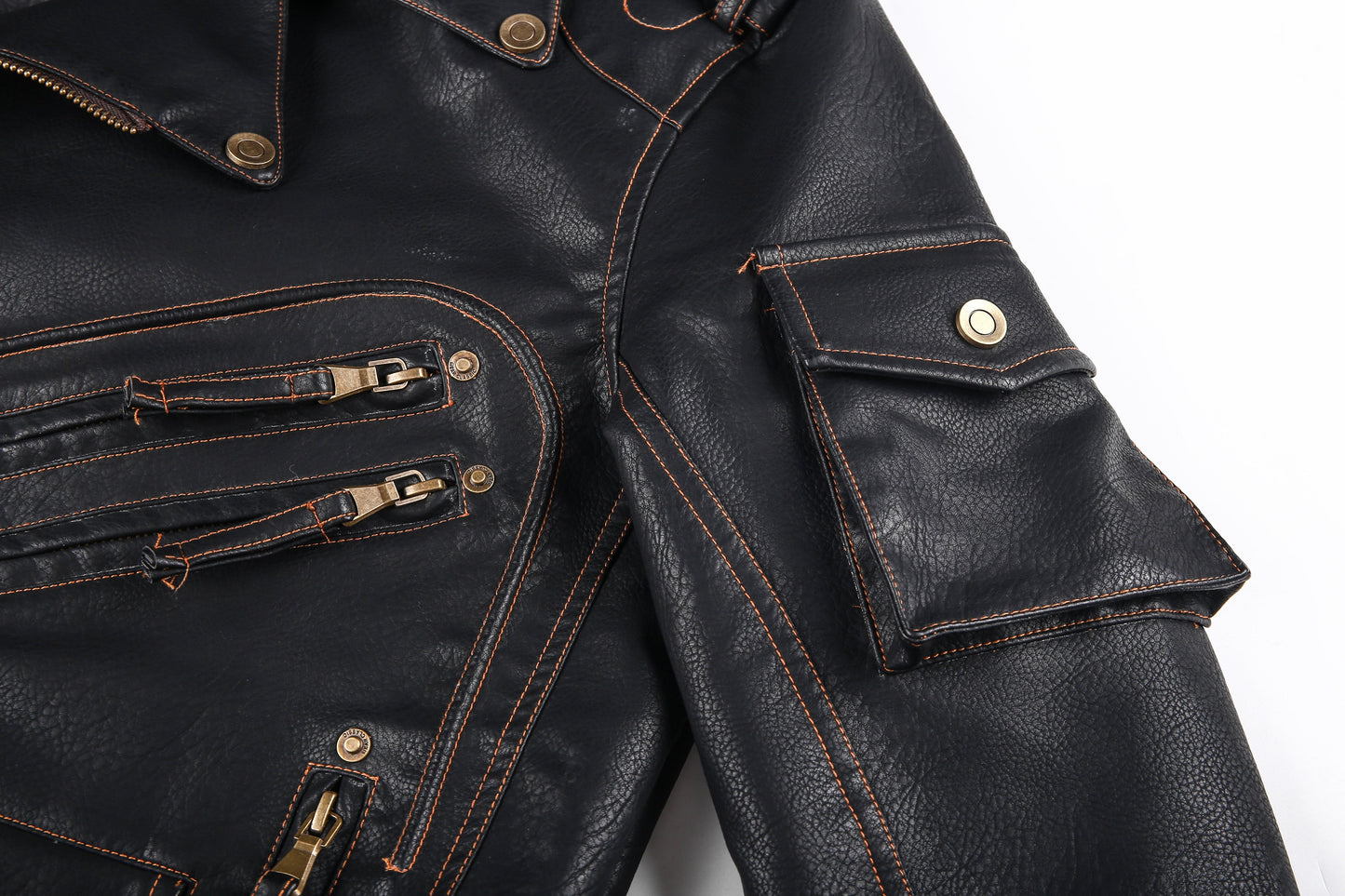 Herre Skinnjakke – Bikerstil – Asymmetrisk Glidelås – Belte i Midjen – Flere Lommer