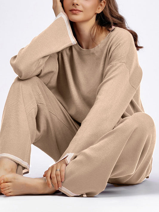 Women's Lounge Set – Relaxed Fit – Soft Knit – Long Sleeve – Full Length