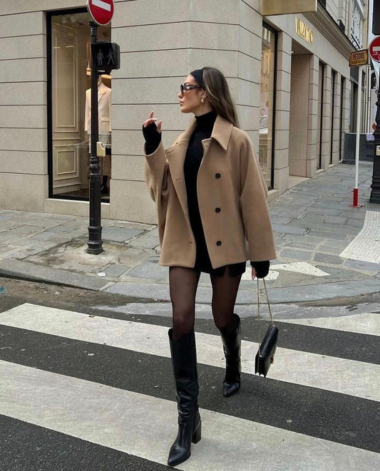 Women's Coat - Oversized Fit - Wool Blend - Double-Breasted - Notch-Lapel