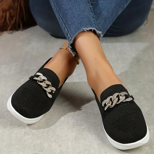 Women's Loafers – Soft Knit – Slip-on – Decorative Chain – Comfortable Style