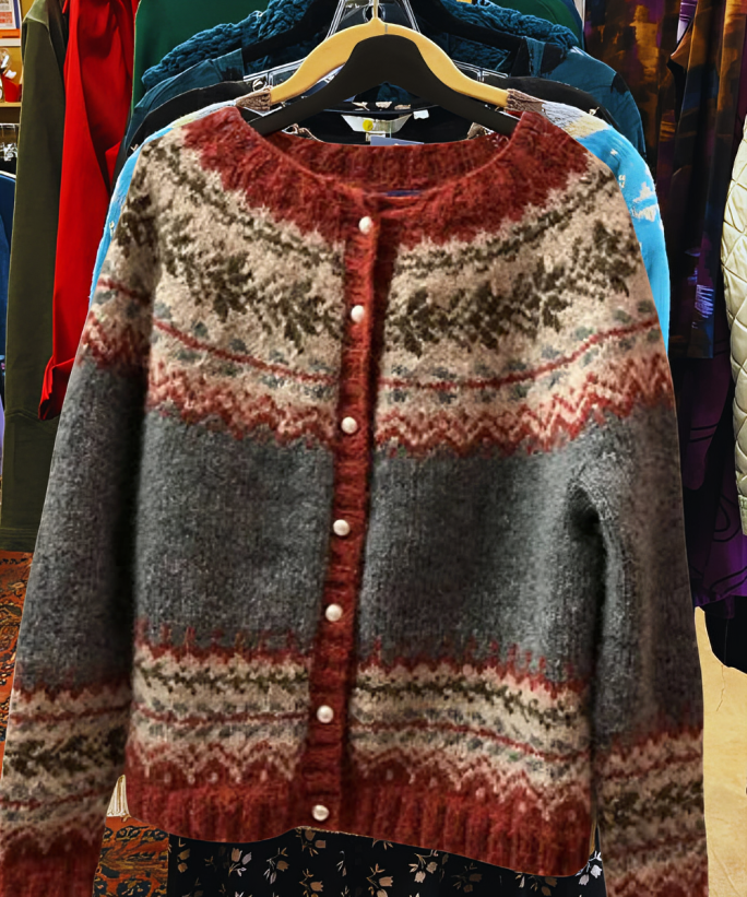 Women's Knitted Cardigan - Wool Blend - Nordic Pattern - Button Placket - Comfortable Fit