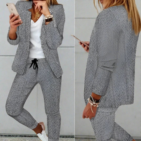 Women's Pants and Blazer – Tailored Fit – Check Pattern – Soft Woven Fabric