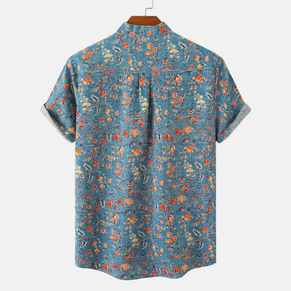 Herreskjorte - Kortermet Button-Up - Blomsterprint - Avslappet Passform - Pustende Stoff