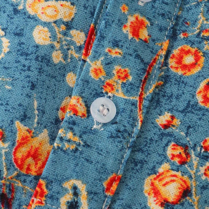 Herreskjorte - Kortermet Button-Up - Blomsterprint - Avslappet Passform - Pustende Stoff