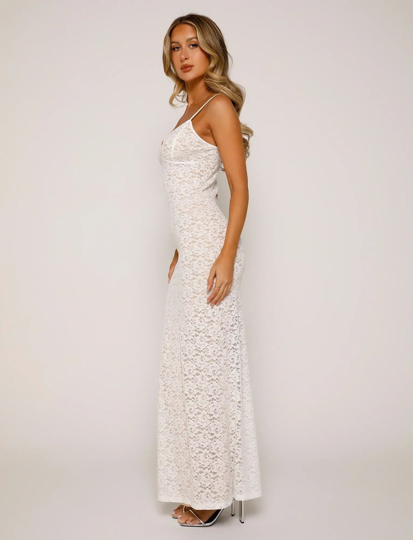 Dress for Women – Slim Fit – Full Length – Spaghetti Straps – Elegant Lace Dress