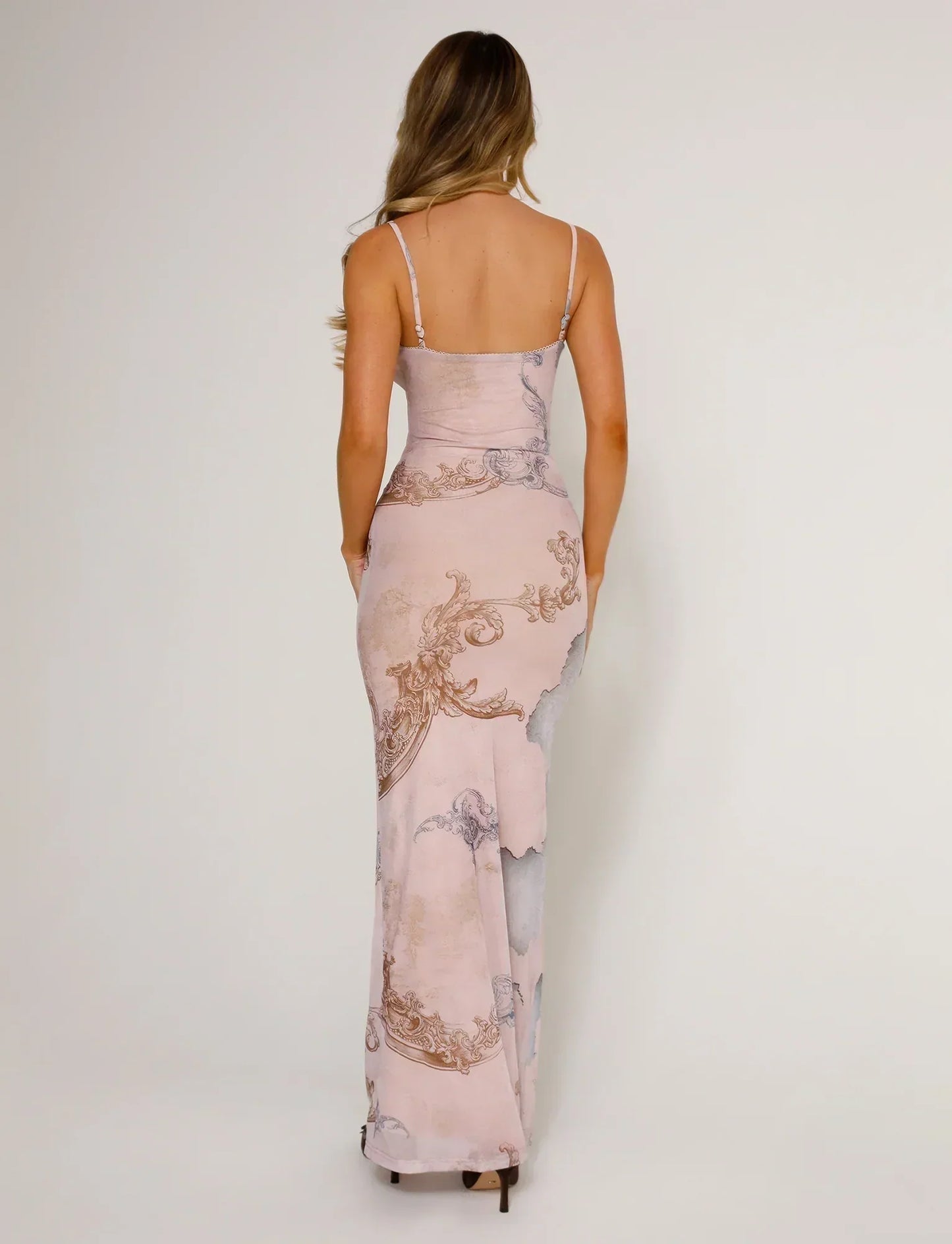 Dress for Women – Figure-Hugging Fit – Floral Lace – V-Neck with Thin Straps