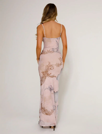 Dress for Women – Figure-Hugging Fit – Floral Lace – V-Neck with Thin Straps