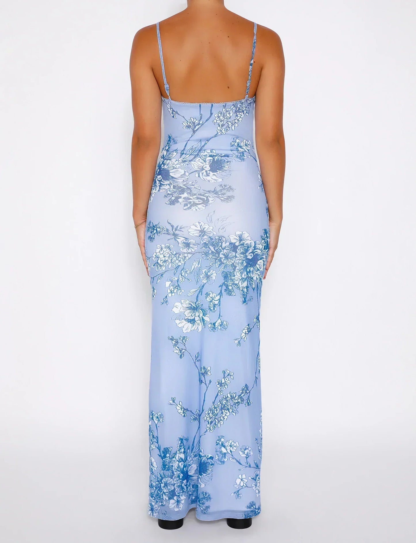 Dress for Women – Slim Fit – Full Length – Lace with Floral Details – Spaghetti Straps