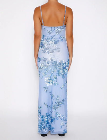 Dress for Women – Slim Fit – Full Length – Lace with Floral Details – Spaghetti Straps