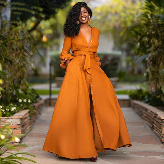 Women's Maxi Dress – A-line Fit – Ruffle Sleeves – Natural Breathable Fibers