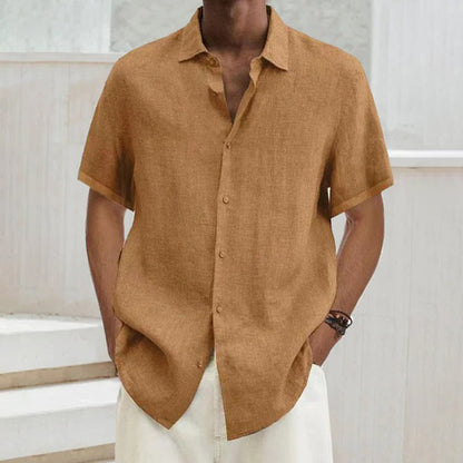 Men's Shirt – Short Sleeve Linen Blend – Regular Fit – Classic Collar – Button Closure