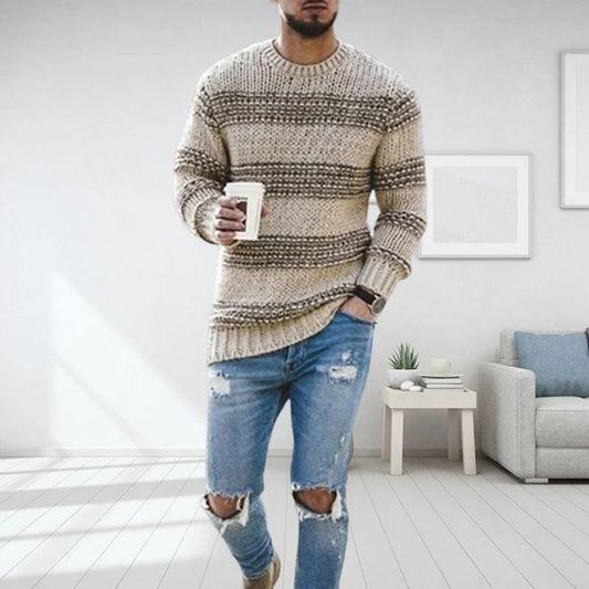Men's Sweater – Wool Knit – Relaxed Fit – Norwegian Pattern – Round Neck