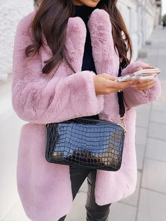 Women's Teddy Coat – Oversized Fit – Plush Material – Mid-Length – Simple Design