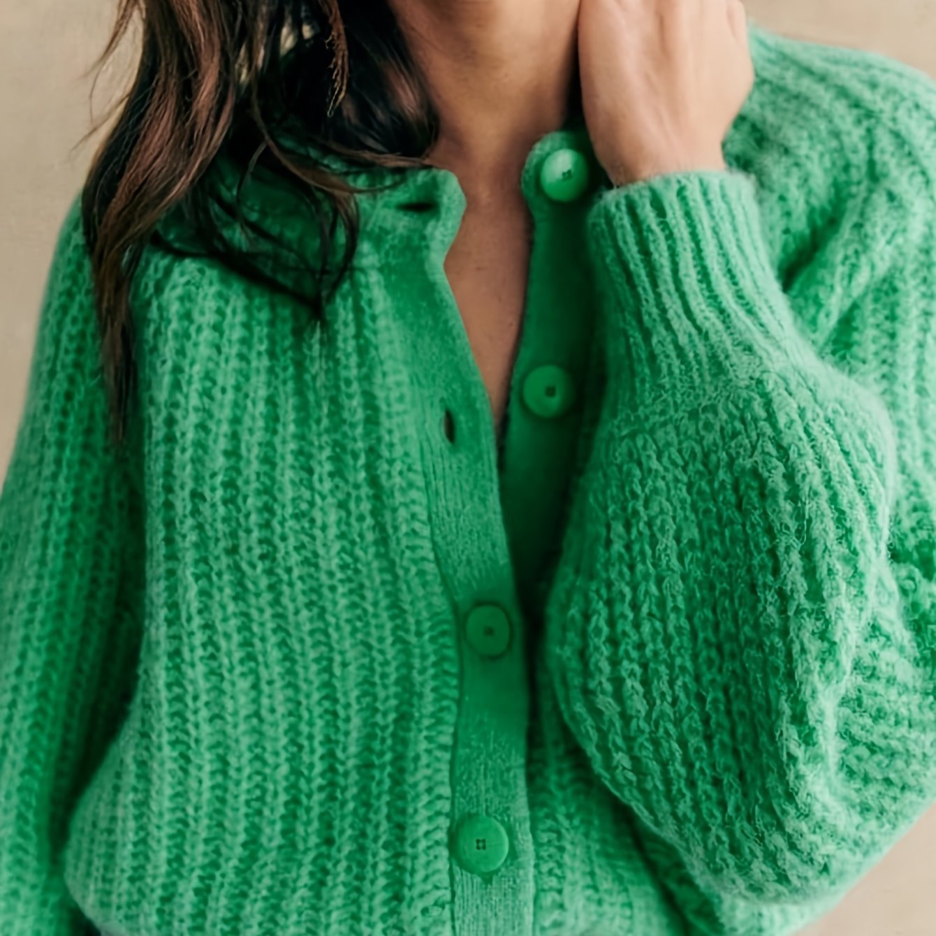 Lucia Relaxed Fit Cardigan | Crewneck Button Front Cardigan