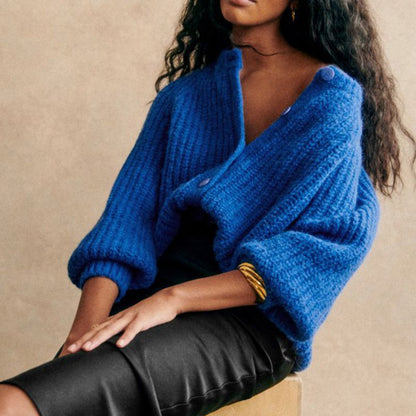 Lucia Relaxed Fit Cardigan | Crewneck Button Front Cardigan