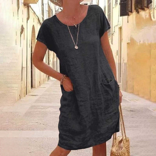 Dress for Women – Relaxed Fit – Natural Fibers – Short Sleeve – Knee-Length Everyday Style