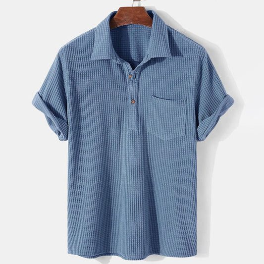 Herreskjorte Polo – Teksturert Waffle-strikk – Brystlomme – Korte Ermer – Casual Passform