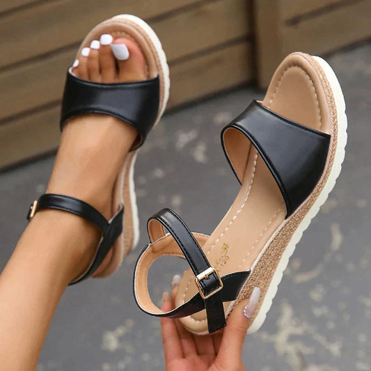 Women's Wedge Sandals – Open Toe – Adjustable Ankle Strap – Supportive Fit