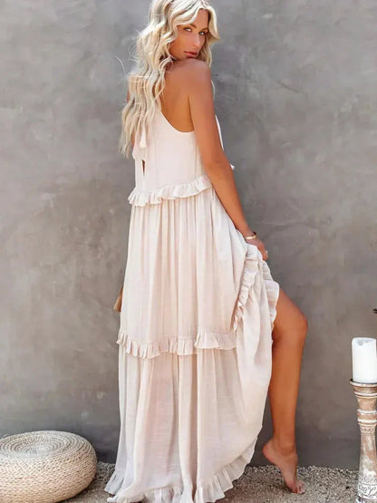 Dress for Women – Maxi Length – Halterneck – Ruffle Details – Light Cotton – Loose Fit