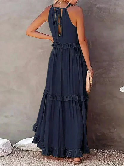 Dress for Women – Maxi Length – Halterneck – Ruffle Details – Light Cotton – Loose Fit